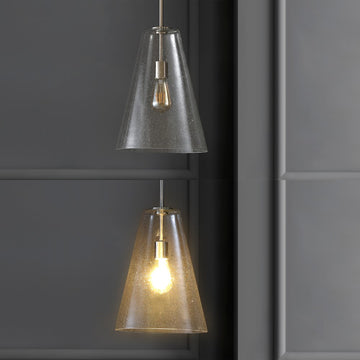 Arlo 11.5" Mid-Century Modern Iron/Seeded Glass LED Pendant - JONATHAN Y